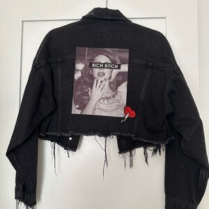 Black, fringe, crop jean jacket